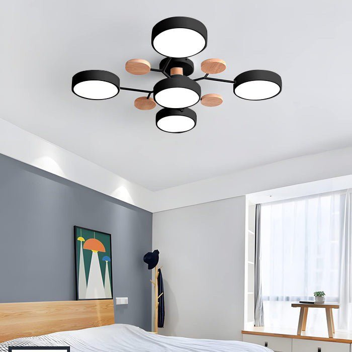 Multi Arm LED Ceiling Light With Circular Shades, 24 Inches | Temsk