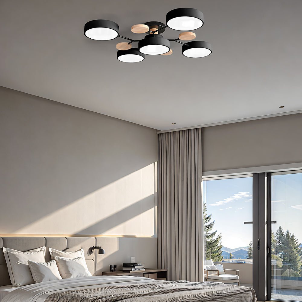 Multi Arm LED Ceiling Light With Circular Shades, 24 Inches | Temsk