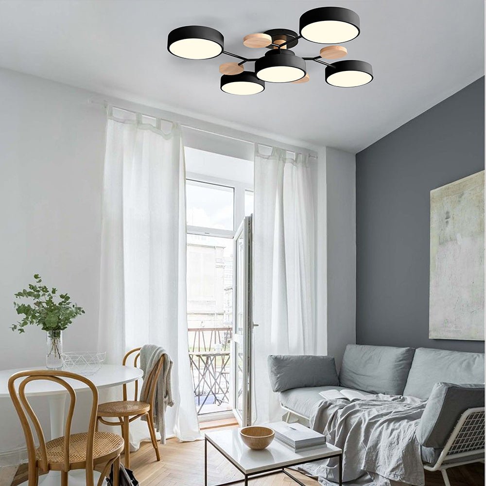 Multi Arm LED Ceiling Light With Circular Shades, 24 Inches | Temsk