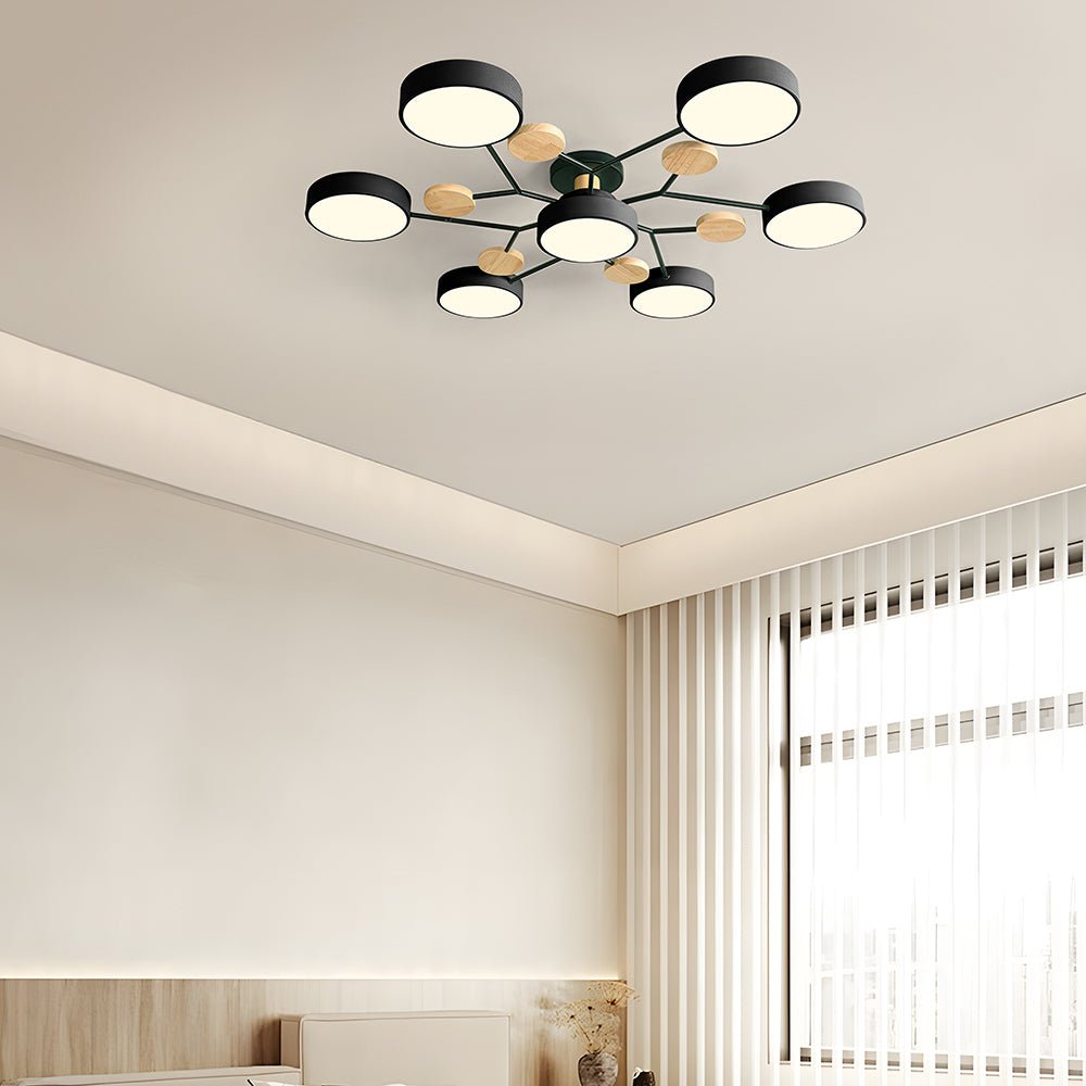 Multi Arm LED Ceiling Light With Circular Shades, 24 Inches | Temsk
