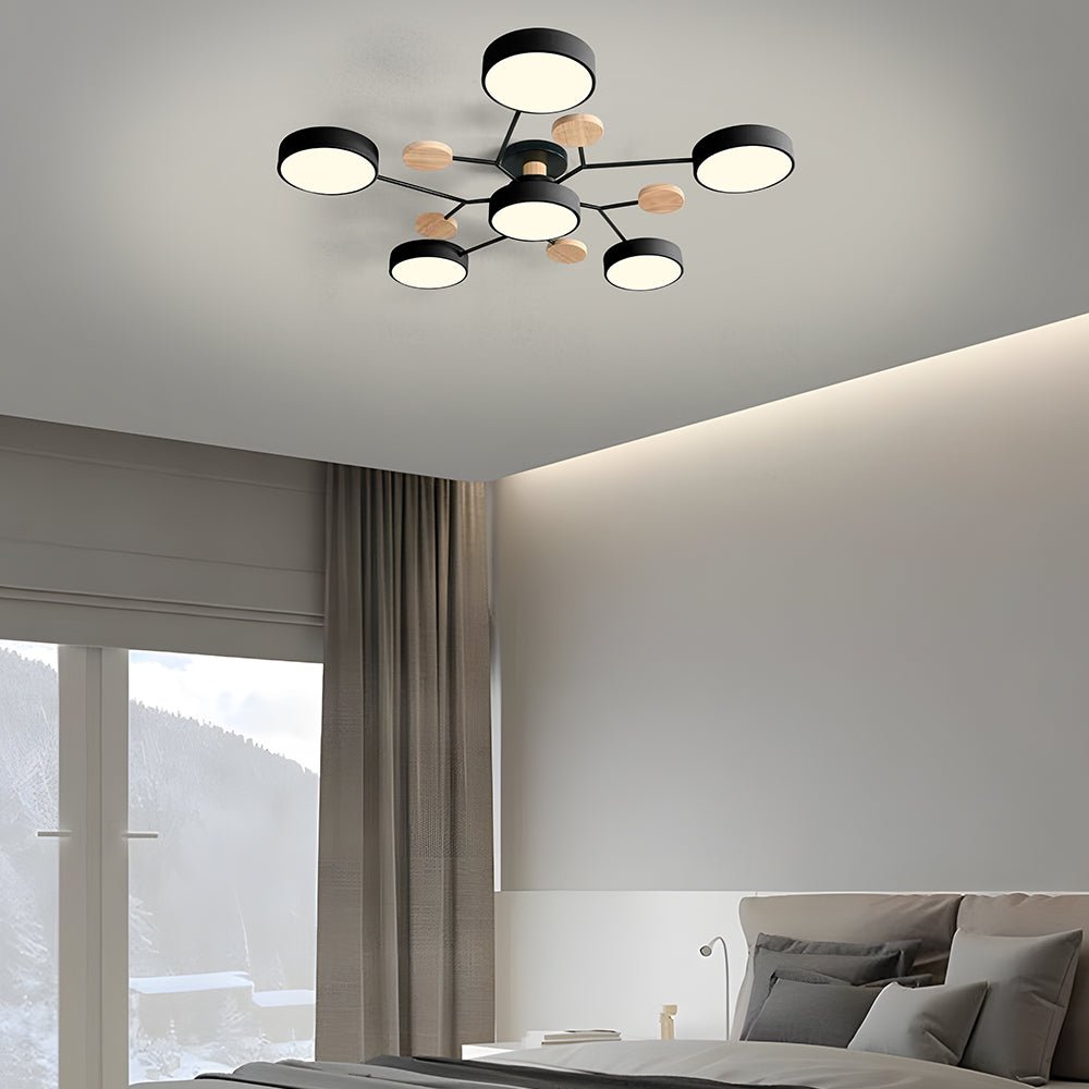 Multi Arm LED Ceiling Light With Circular Shades, 24 Inches | Temsk