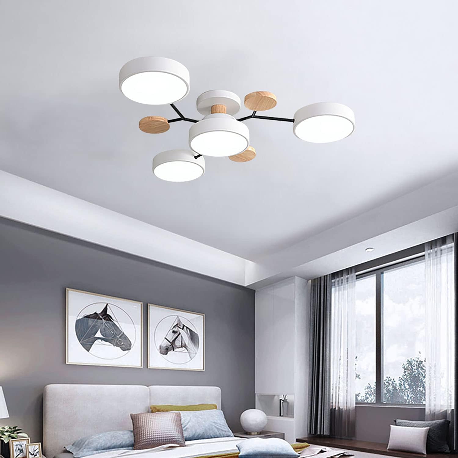 Multi Arm LED Ceiling Light With Circular Shades, 24 Inches | Temsk