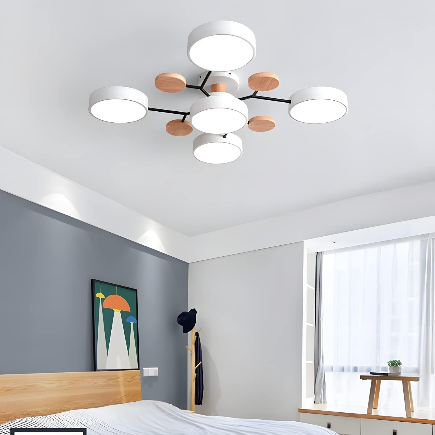 Multi Arm LED Ceiling Light With Circular Shades, 24 Inches | Temsk