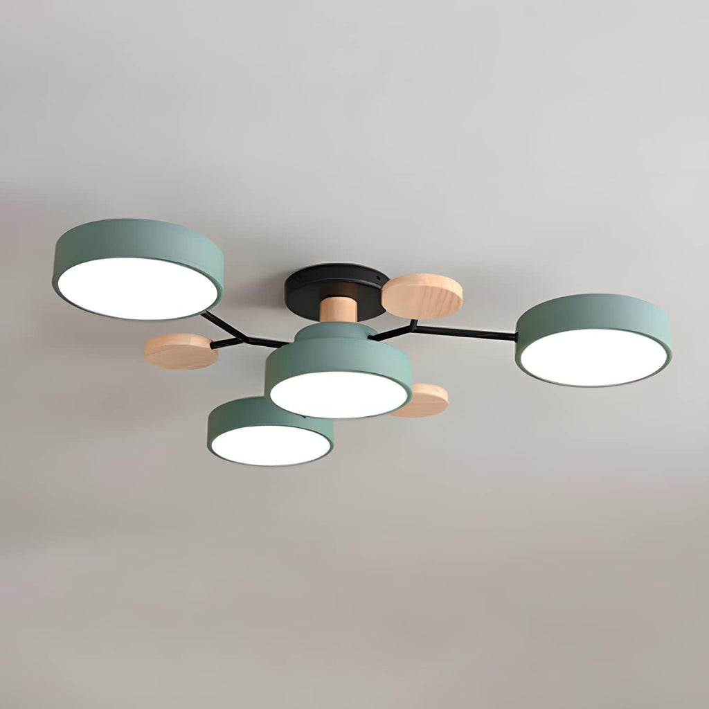 Multi Arm LED Ceiling Light With Circular Shades, 24 Inches | Temsk