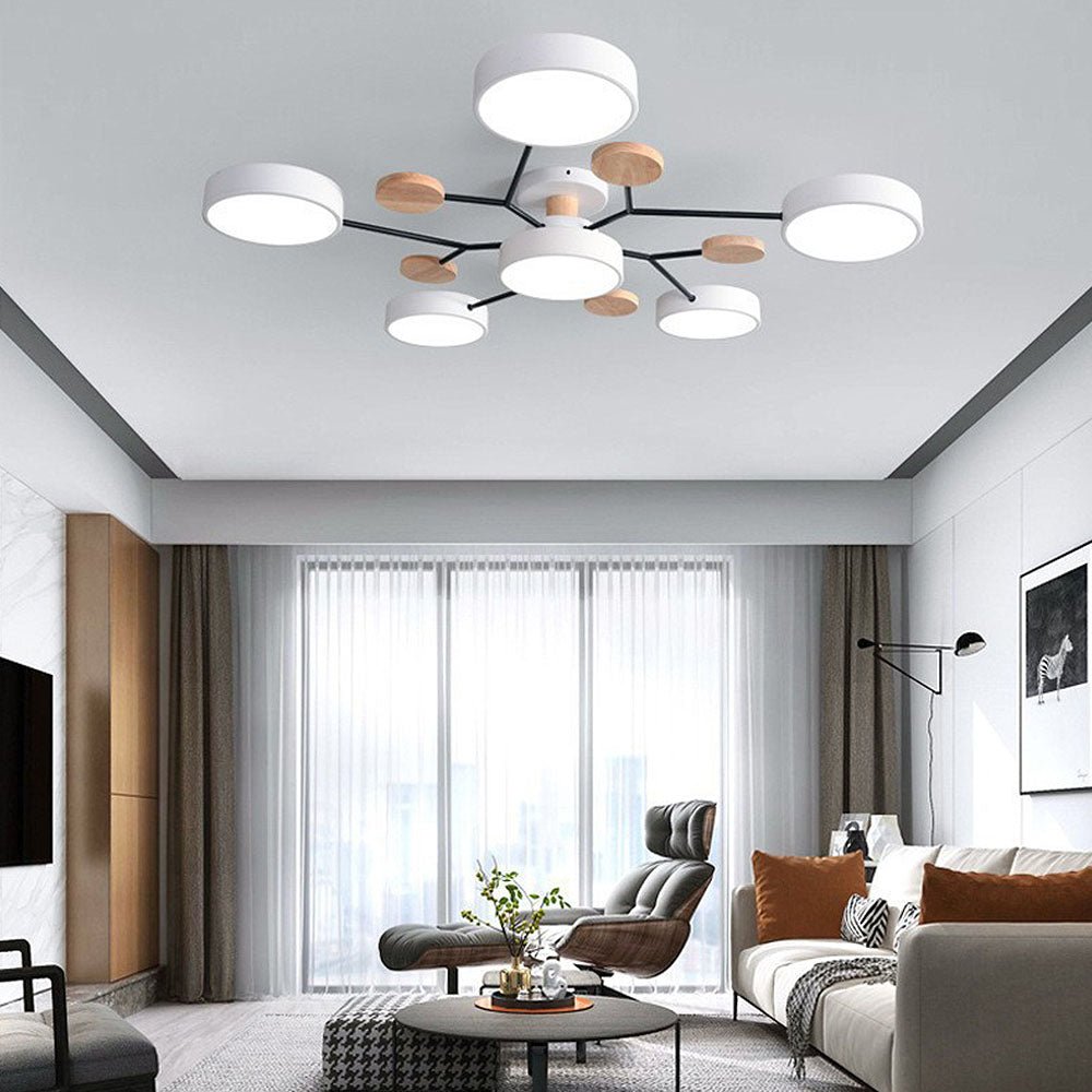 Multi Arm LED Ceiling Light With Circular Shades, 24 Inches | Temsk