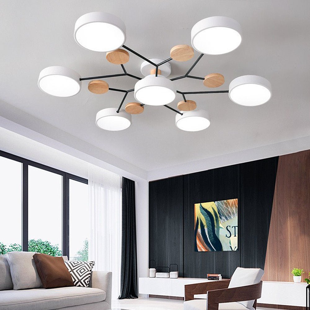 Multi Arm LED Ceiling Light With Circular Shades, 24 Inches | Temsk