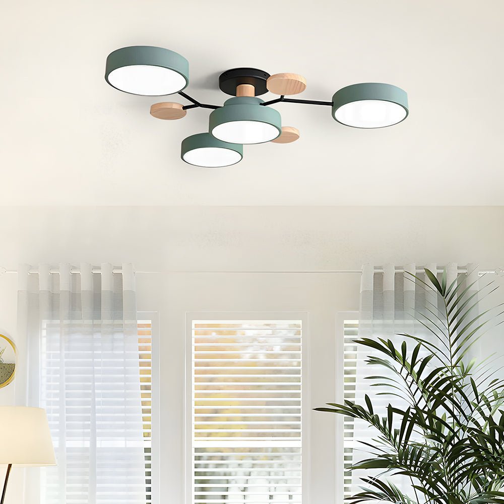 Multi Arm LED Ceiling Light With Circular Shades, 24 Inches | Temsk