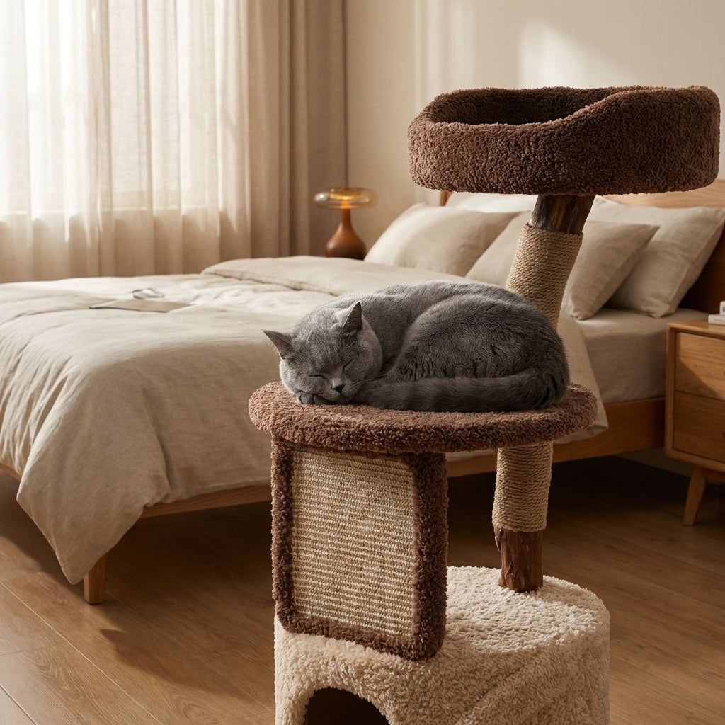 Solid Wood Multi Level Cat Tree With Climbing Platforms And Hideaway In Three Sizes | Temsk