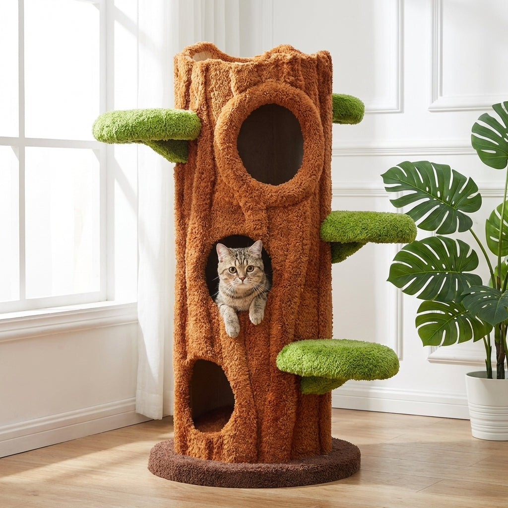 Multi-Level Cat Tree With Scratching Post And Plush Perches, Solid Wood And Sisal | Temsk