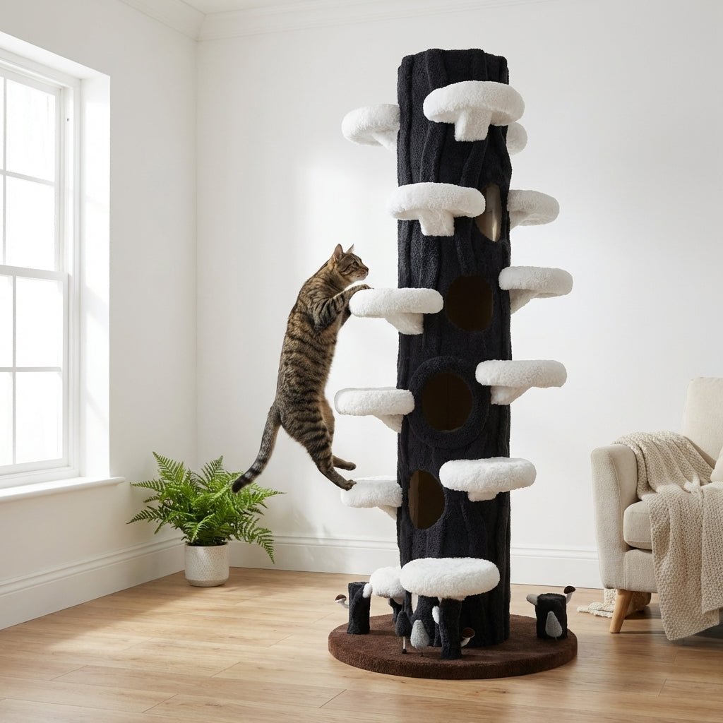 Multi-Level Cat Tree With Scratching Post And Plush Perches, Solid Wood And Sisal | Temsk