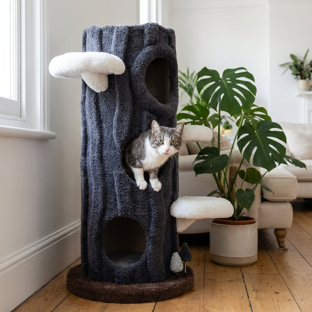 Multi-Level Cat Tree With Scratching Post And Plush Perches, Solid Wood And Sisal | Temsk