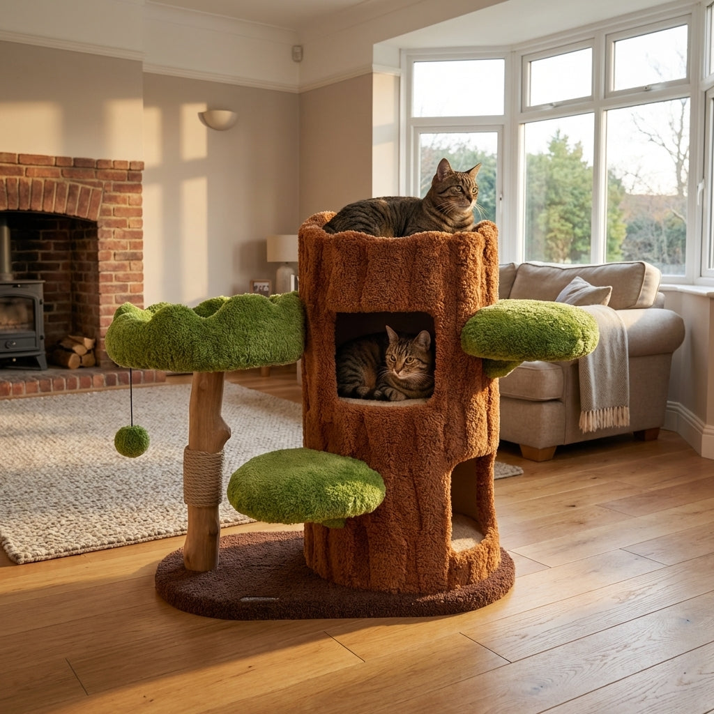 Multi-Level Cat Tree With Scratching Post And Plush Perches, Solid Wood And Sisal | Temsk