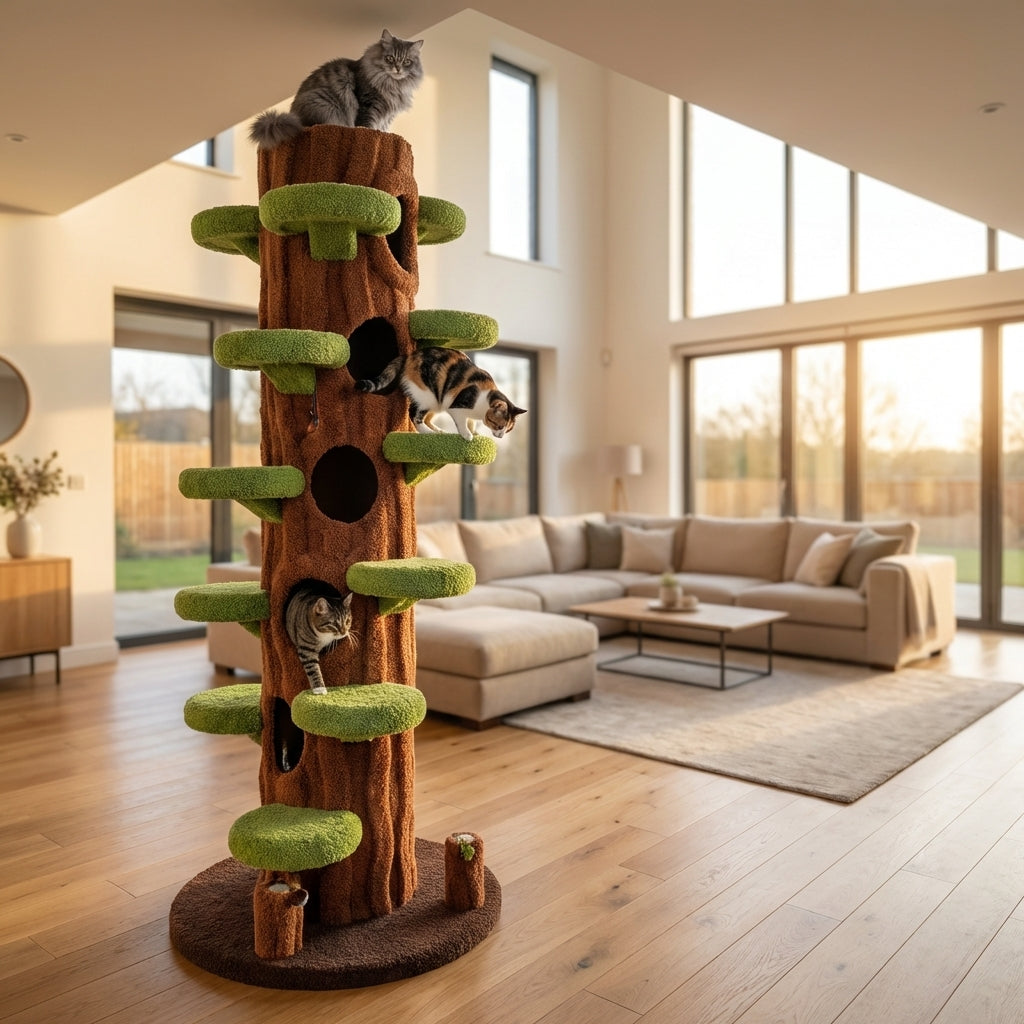 Multi-Level Cat Tree With Scratching Post And Plush Perches, Solid Wood And Sisal | Temsk
