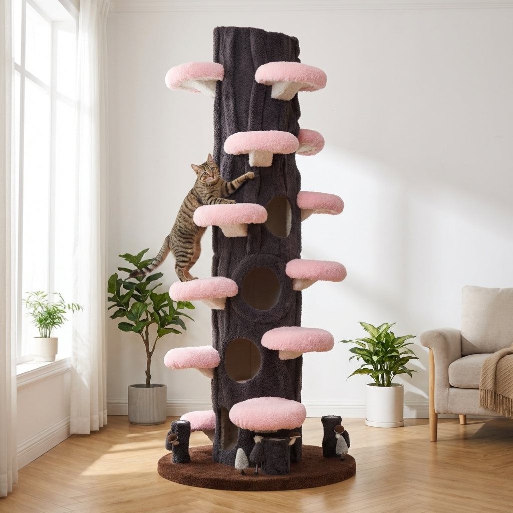 Multi-Level Cat Tree With Scratching Post And Plush Perches, Solid Wood And Sisal | Temsk