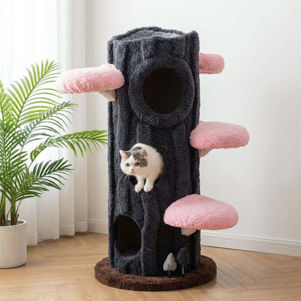 Multi-Level Cat Tree With Scratching Post And Plush Perches, Solid Wood And Sisal | Temsk