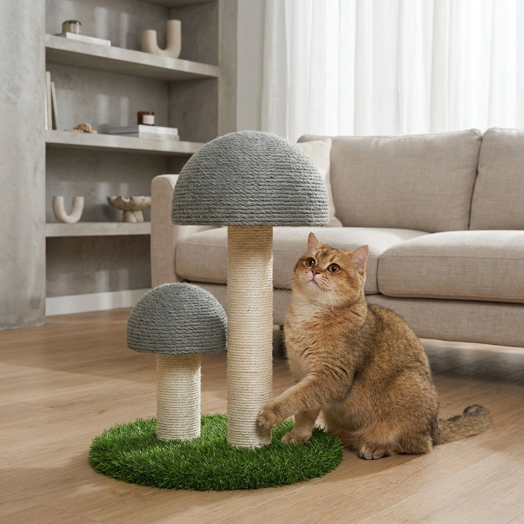 Pilzförmige Sisal-Kratzbäume mit künstlicher Grasbasis, 2er-Set | Temsk