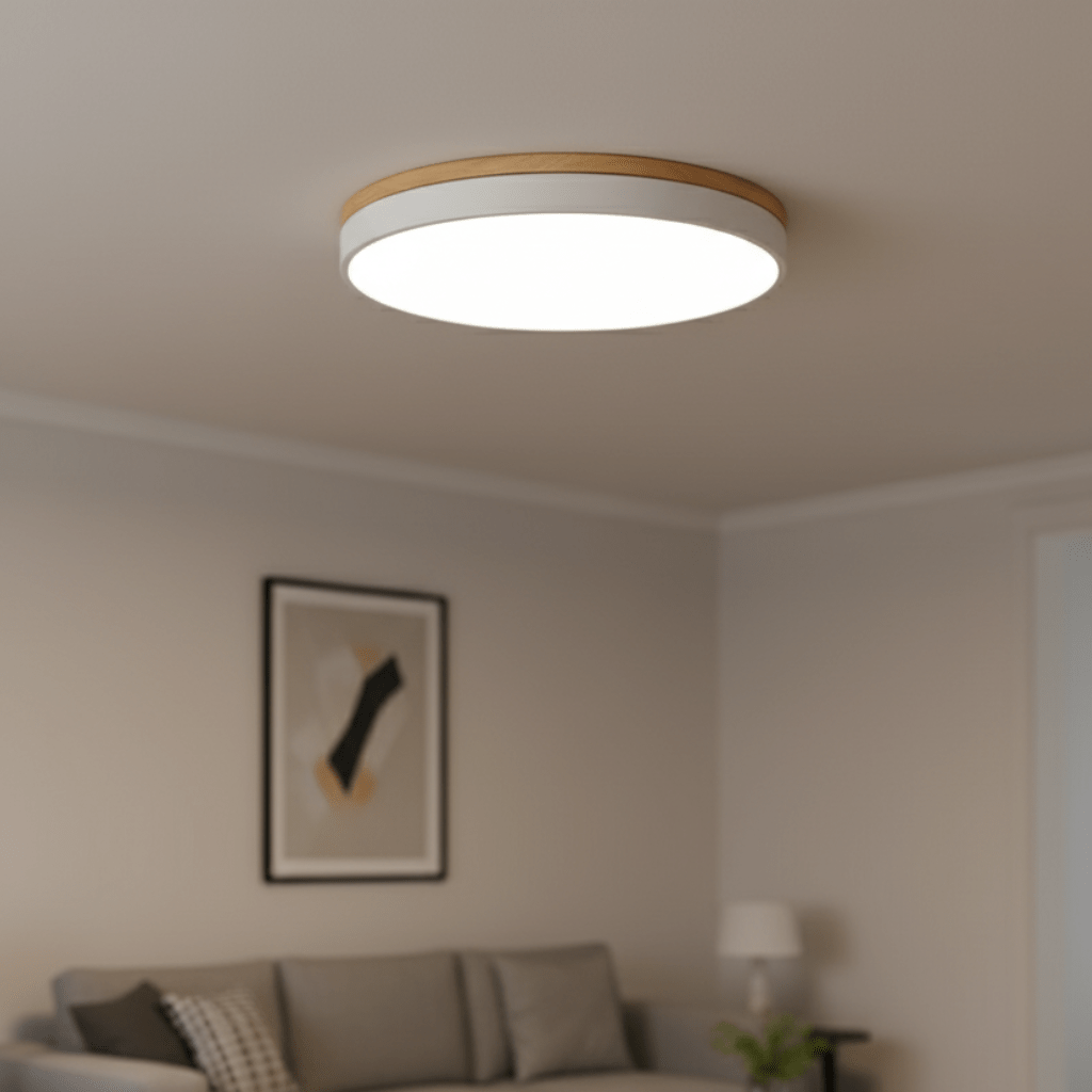 SylvaLume LED Ceiling Lamp With Natural Wood Grain And Green Accent | Temsk