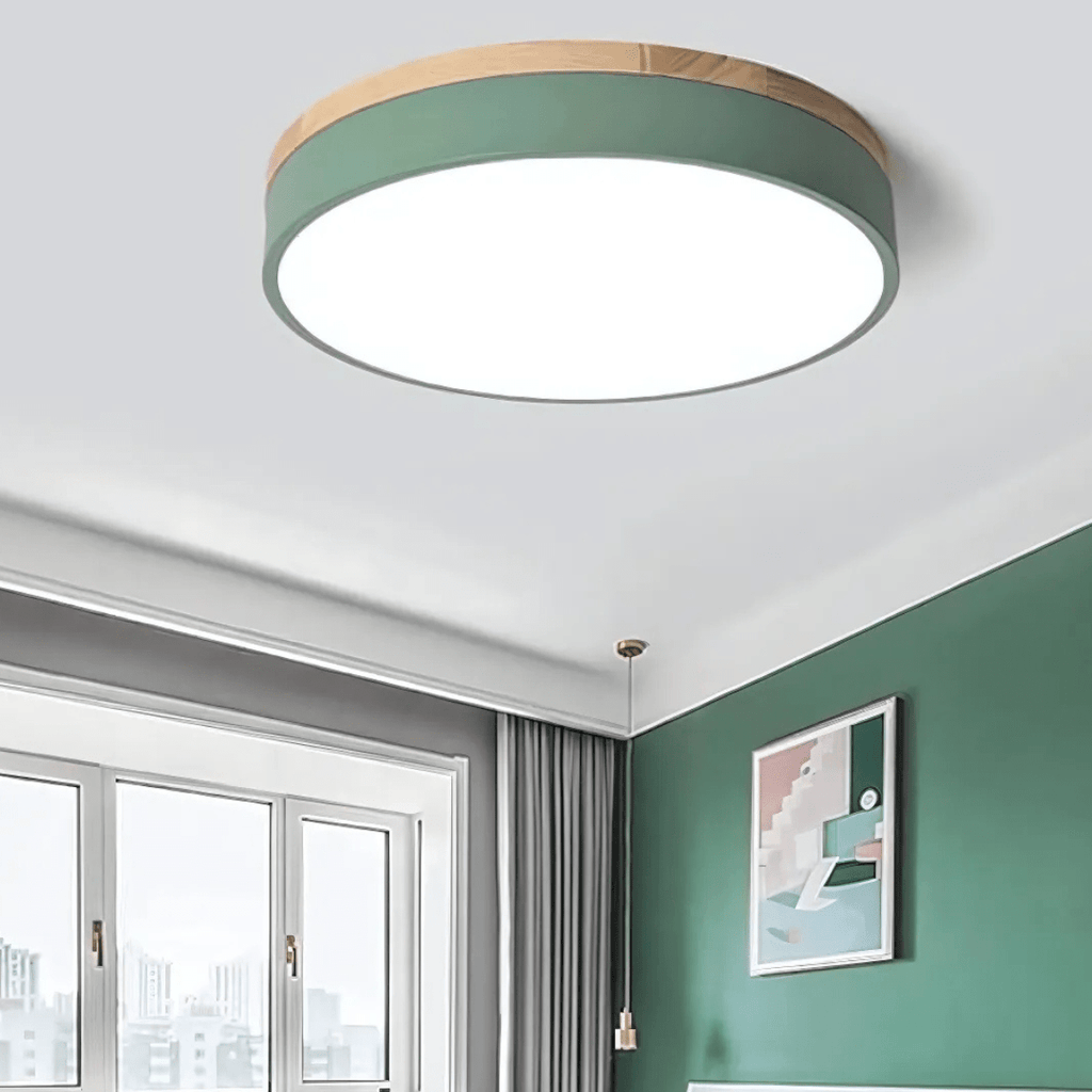 SylvaLume LED Ceiling Lamp With Natural Wood Grain And Green Accent | Temsk