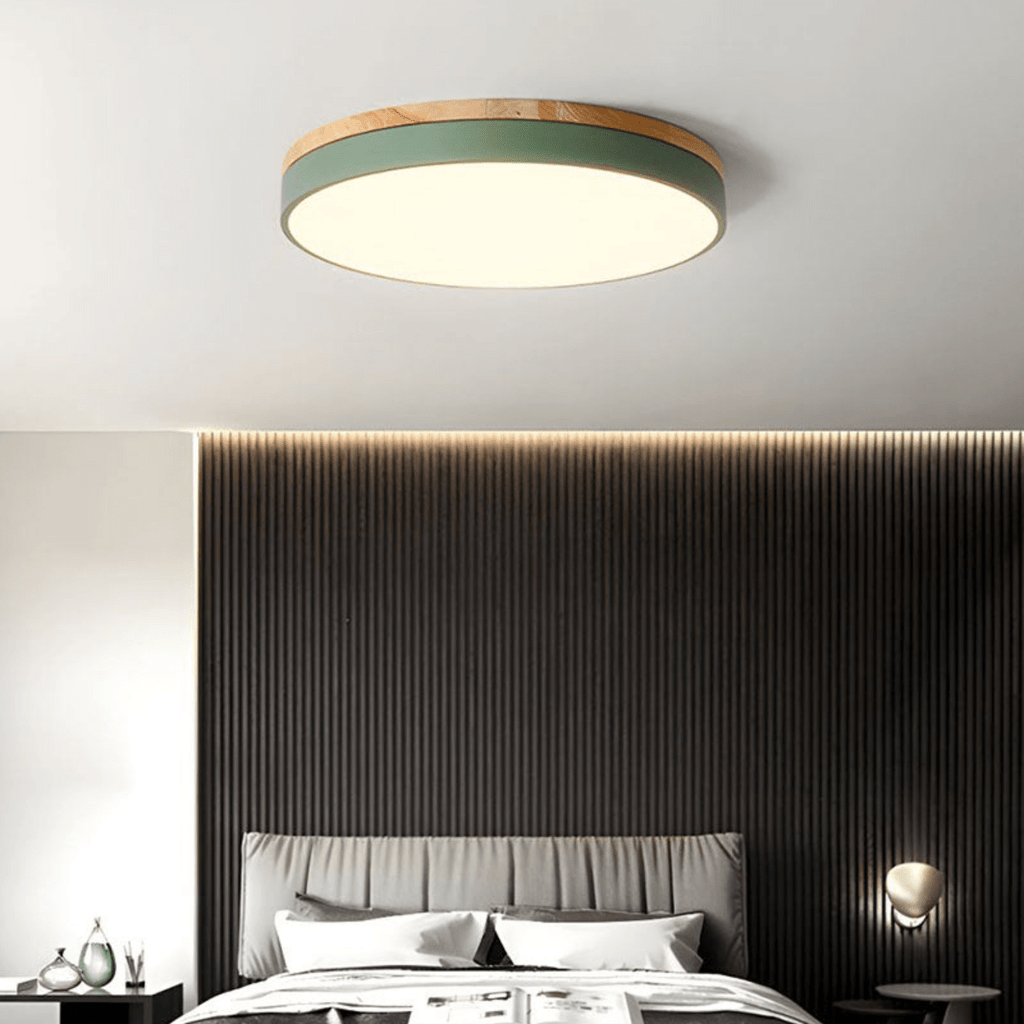 SylvaLume LED Ceiling Lamp With Natural Wood Grain And Green Accent | Temsk