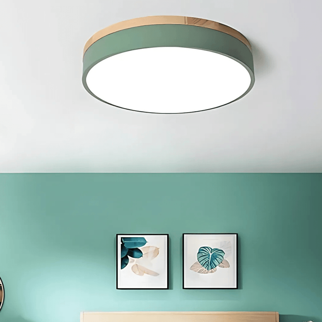 SylvaLume LED Ceiling Lamp With Natural Wood Grain And Green Accent | Temsk