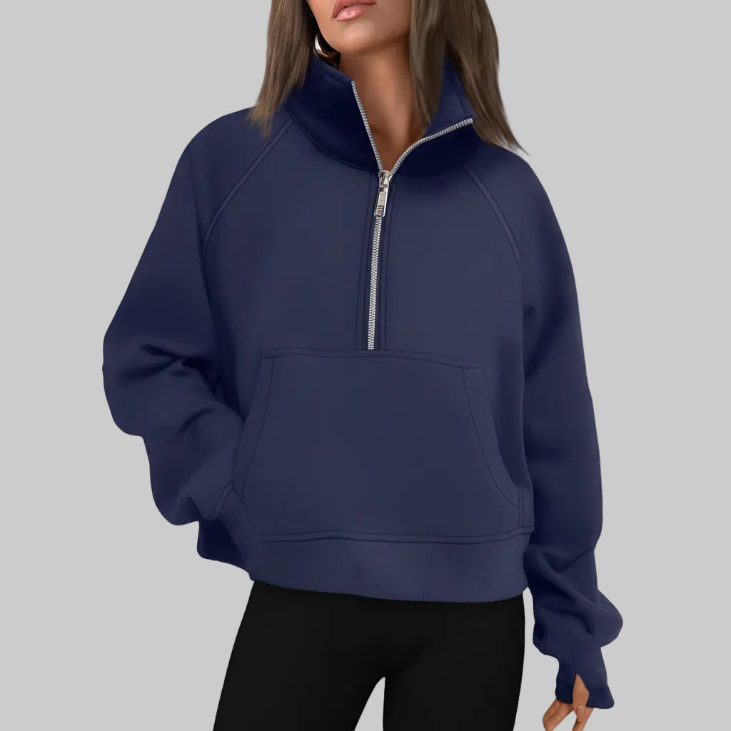 Kvinders cropped fleece-sweatshirt med halv lynlås til daglig varme | Temsk