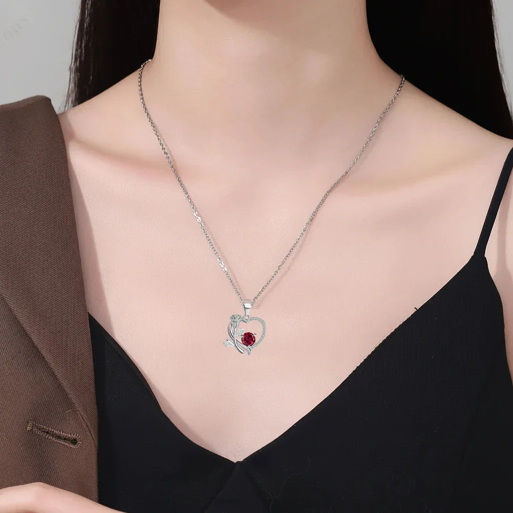 Heart Shaped Pendant Necklace With Zircon Bear Rose Gift Box For Women | Temsk