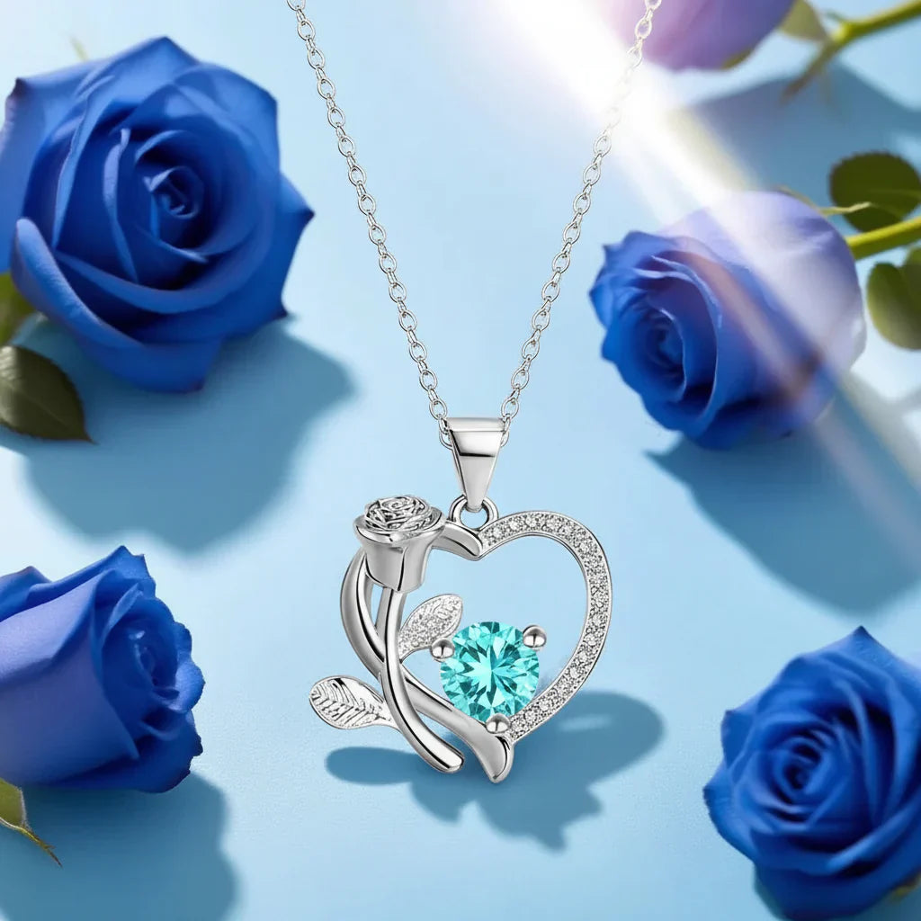 Heart Shaped Pendant Necklace With Zircon Bear Rose Gift Box For Women | Temsk