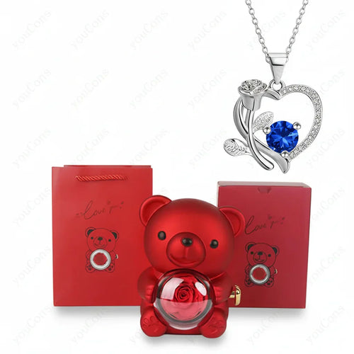 Heart Pendant Necklace With Zircon Bear Rose Gift Box For Women Temsk