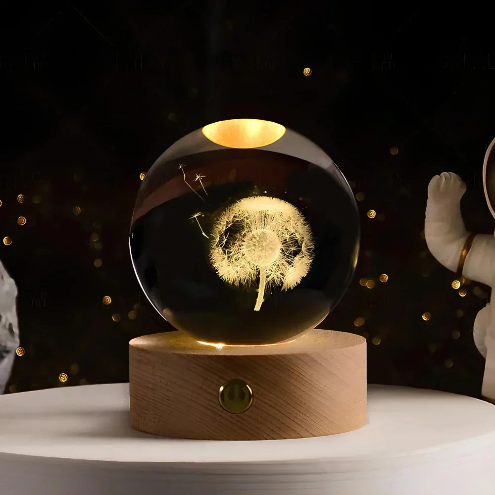 Crystal Ball LED Night Light With 3D Planet Engraving Table Lamp | Temsk
