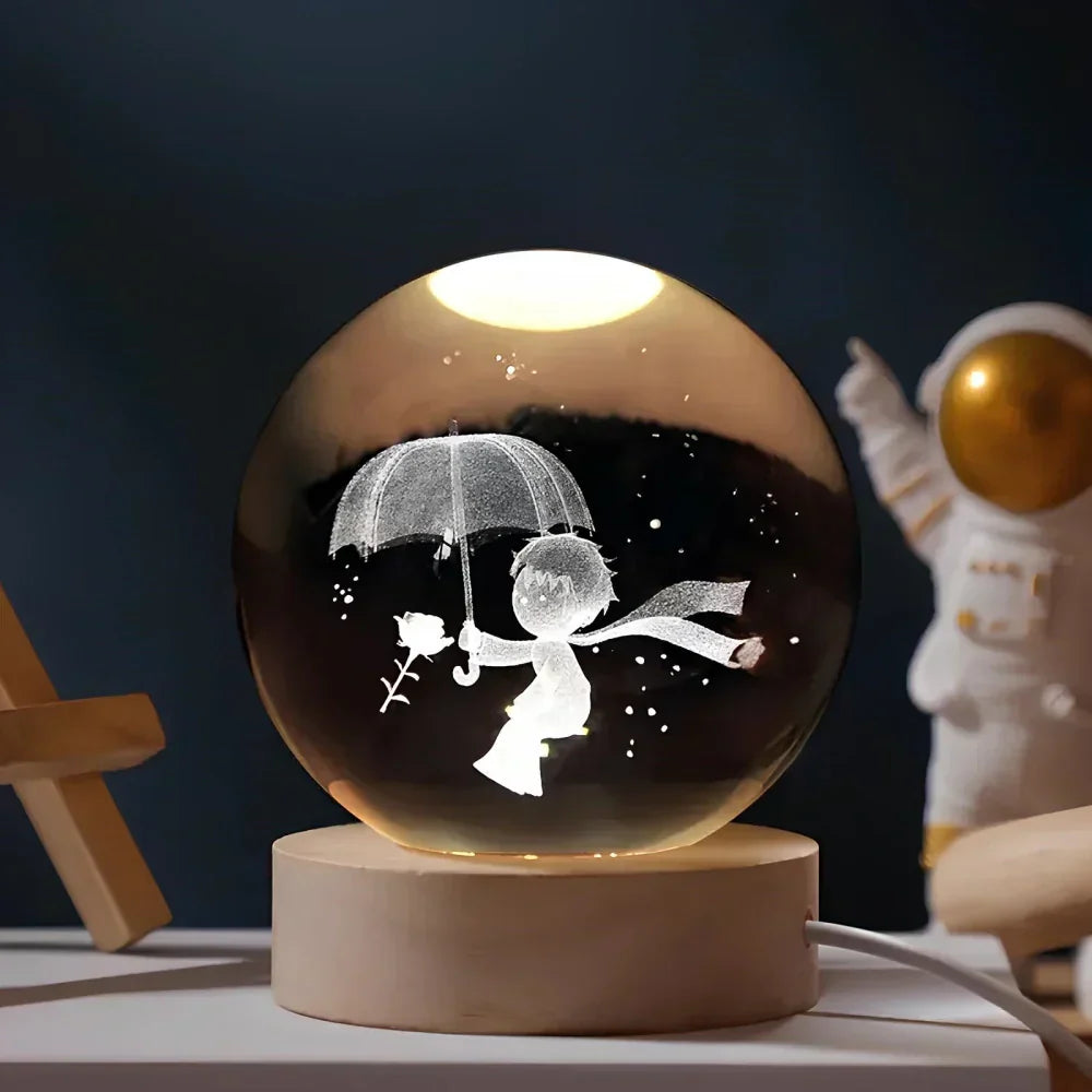 Crystal Ball LED Night Light With 3D Planet Engraving Table Lamp | Temsk