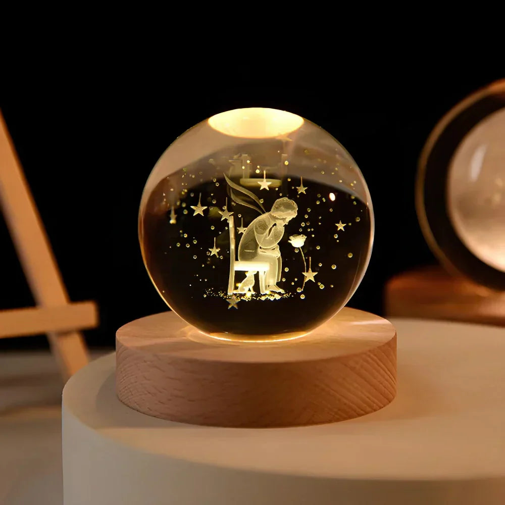 Crystal Ball LED Night Light With 3D Planet Engraving Table Lamp | Temsk
