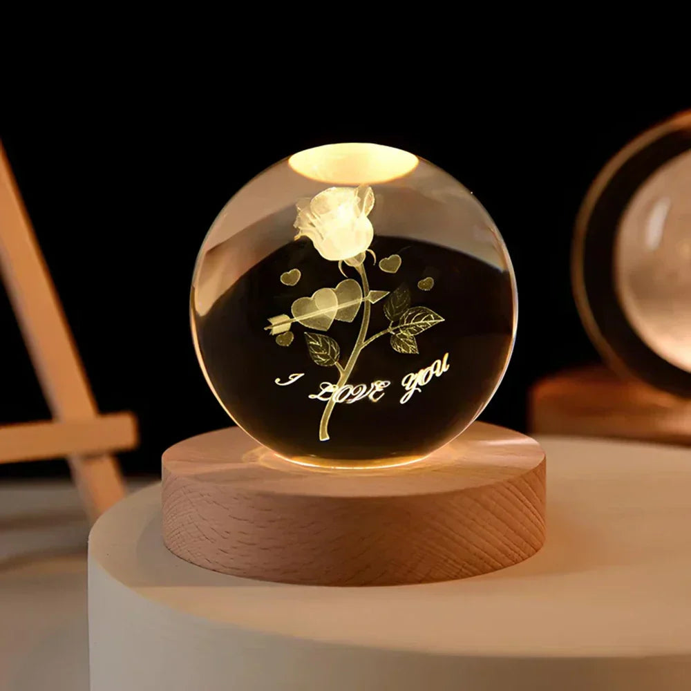 Crystal Ball LED Night Light With 3D Planet Engraving Table Lamp | Temsk