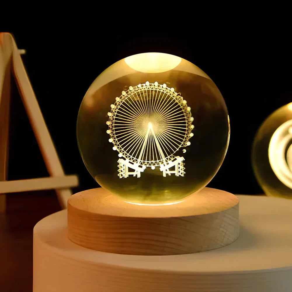 Crystal Ball LED Night Light With 3D Planet Engraving Table Lamp | Temsk