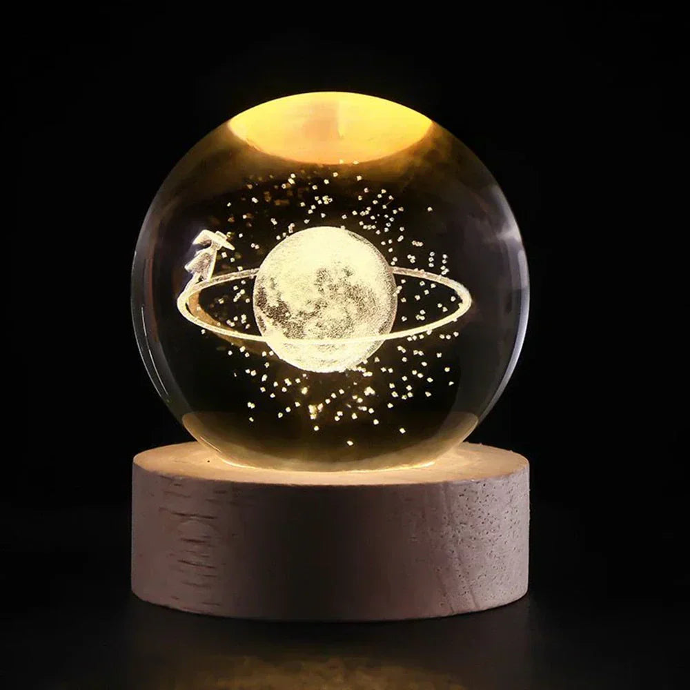 Crystal Ball LED Night Light With 3D Planet Engraving Table Lamp | Temsk