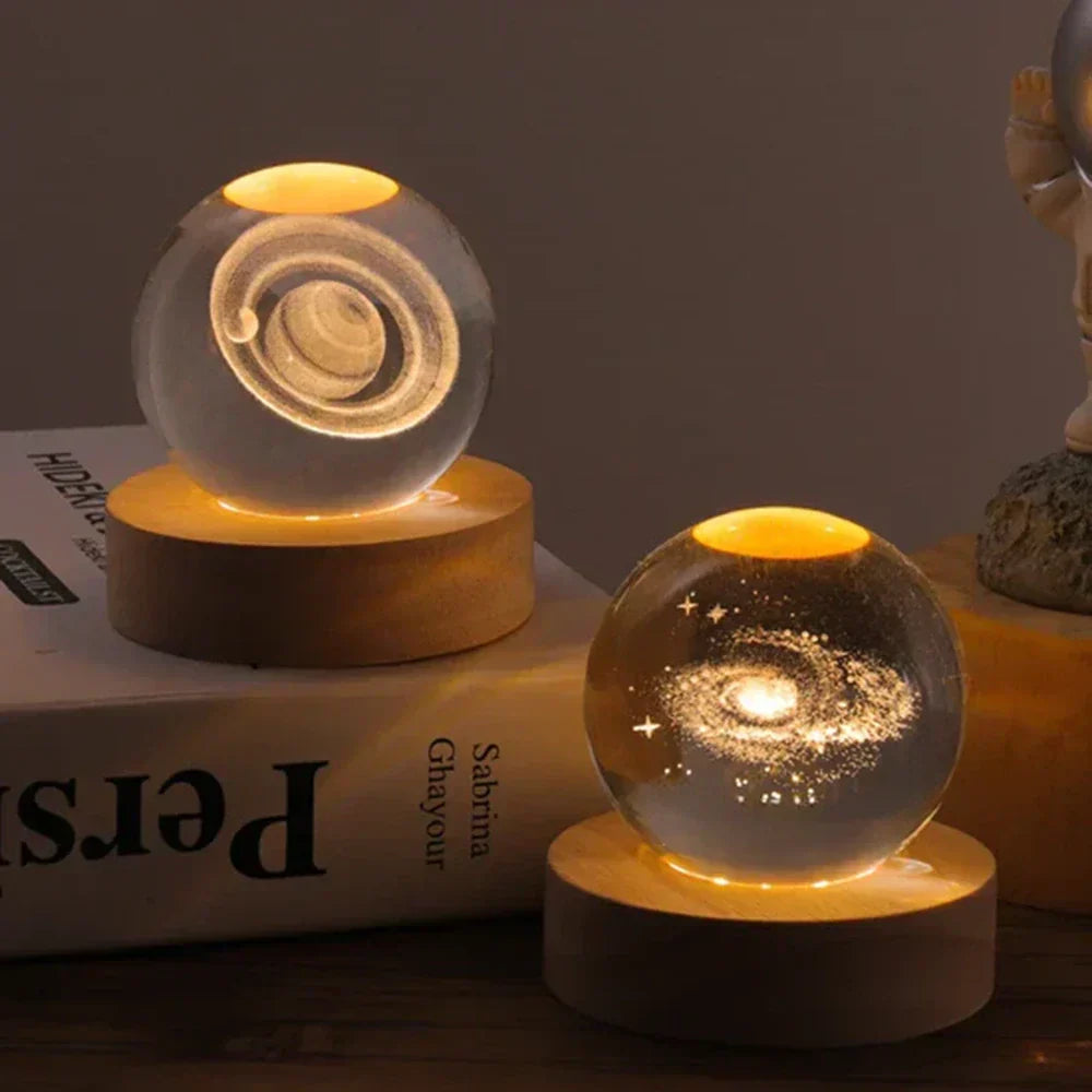 Crystal Ball LED Night Light With 3D Planet Engraving Table Lamp | Temsk