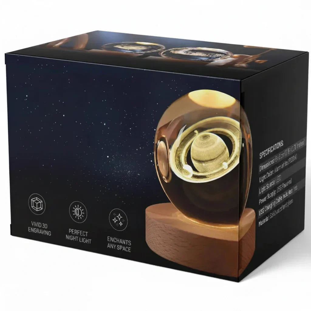 Crystal Ball LED Night Light With 3D Planet Engraving Table Lamp | Temsk