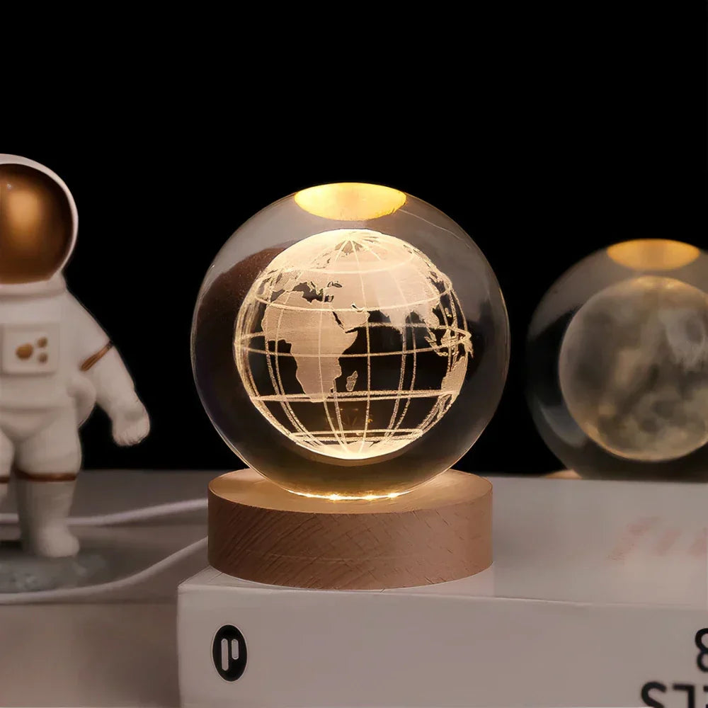 Crystal Ball LED Night Light With 3D Planet Engraving Table Lamp | Temsk