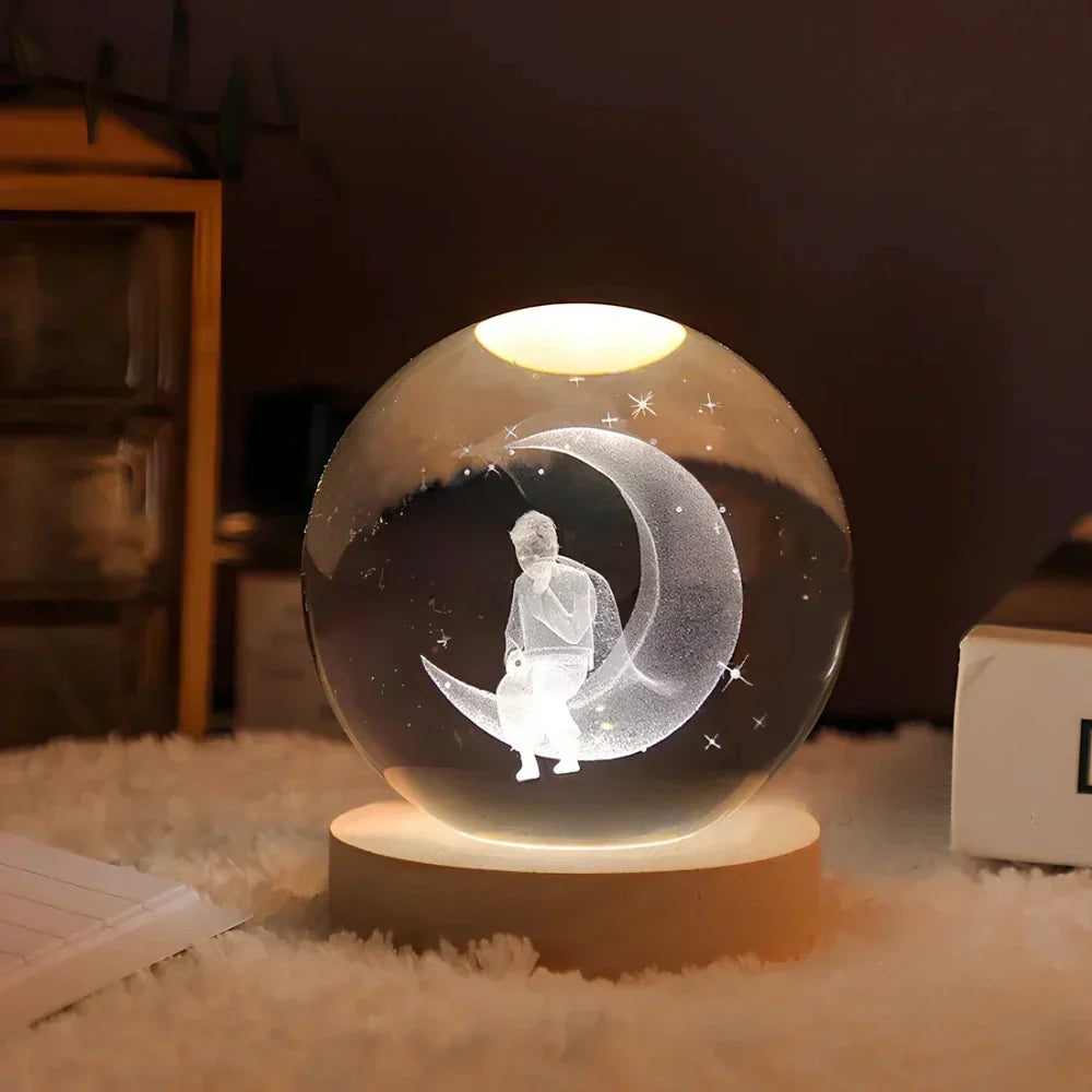 Crystal Ball LED Night Light With 3D Planet Engraving Table Lamp | Temsk