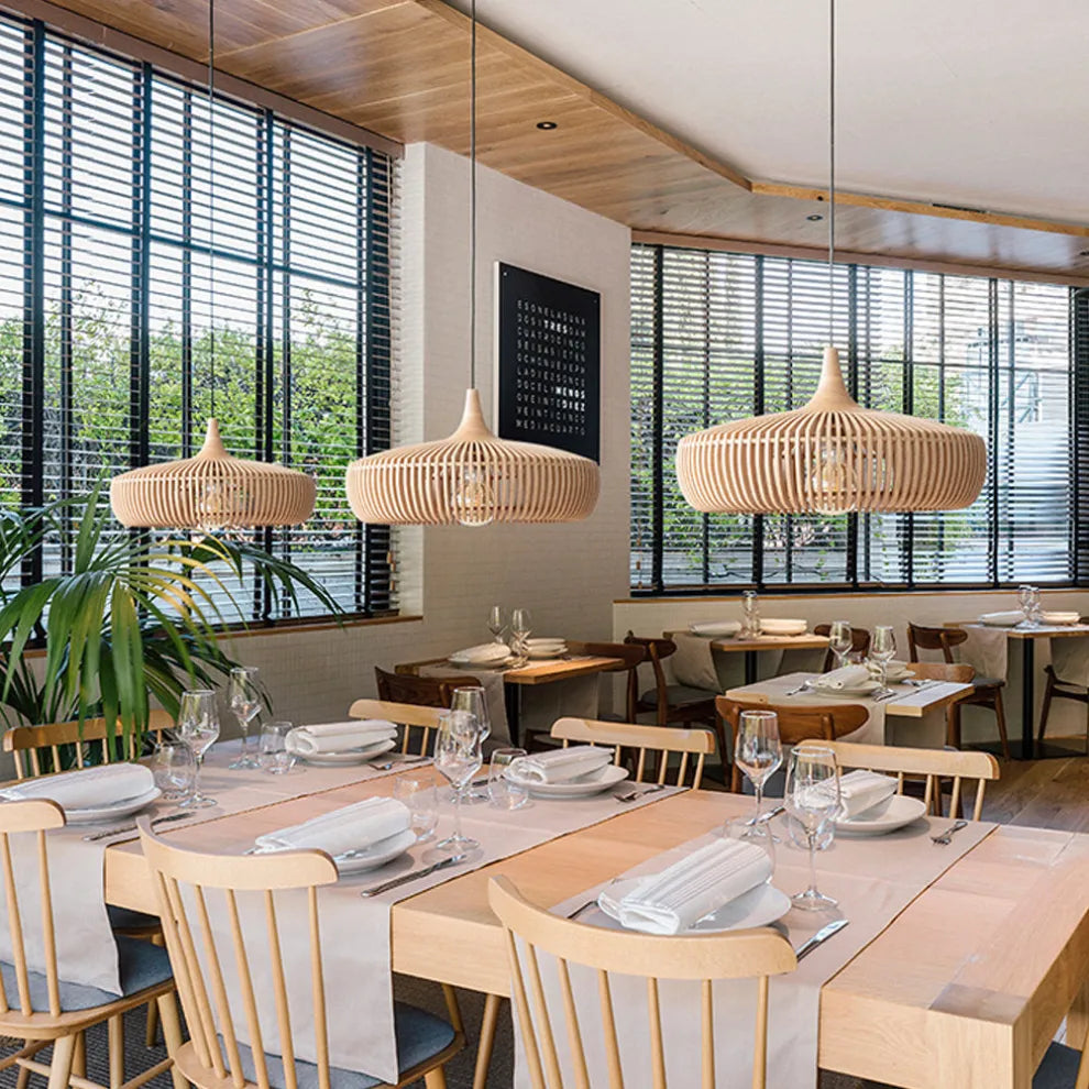 Wood Pendant Light With Minimalist Dome Shade For Indoor Use | Temsk