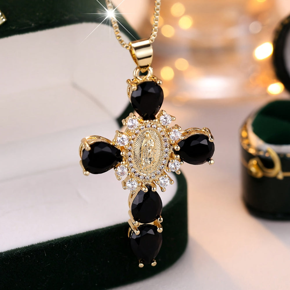 Gold Cross Necklace With Cubic Zirconia For Mother's Day Gift | Temsk