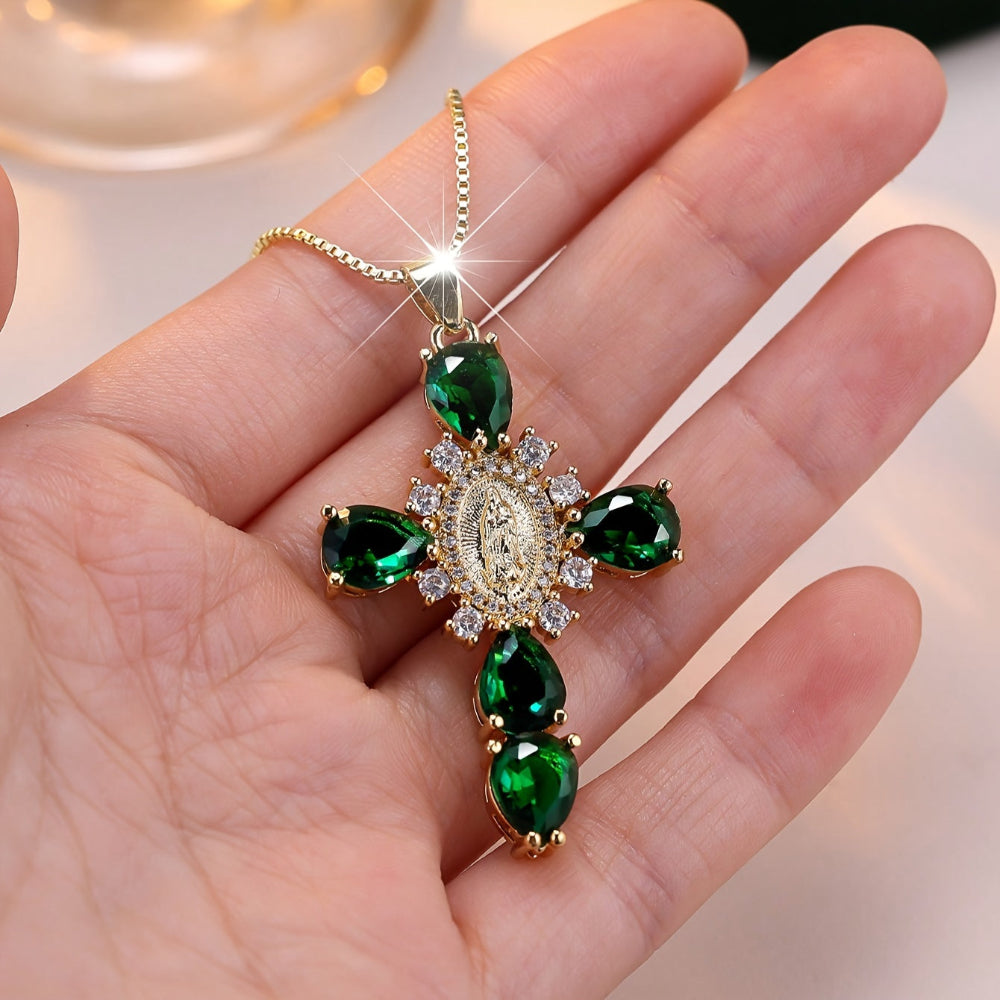 Gold Cross Necklace With Cubic Zirconia For Mother's Day Gift | Temsk