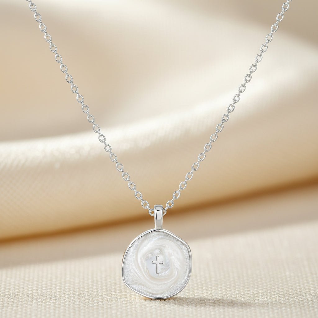 Cross Pendant Necklace With Gold Disc Dainty Jewelry For Mother's Day | Temsk