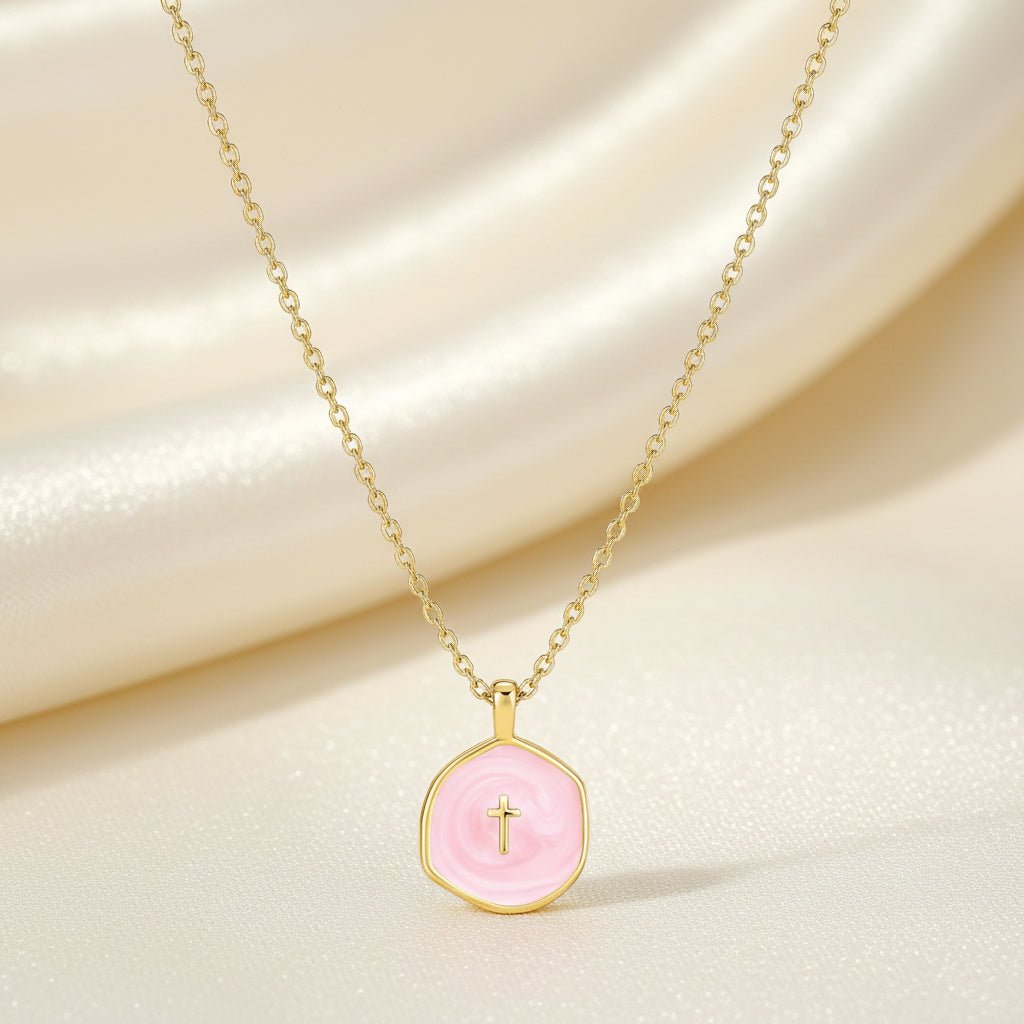 Cross Pendant Necklace With Gold Disc Dainty Jewelry For Mother's Day | Temsk