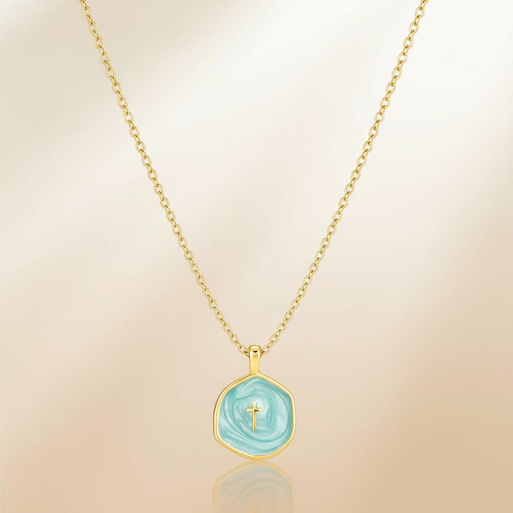 Cross Pendant Necklace With Gold Disc Dainty Jewelry For Mother's Day | Temsk