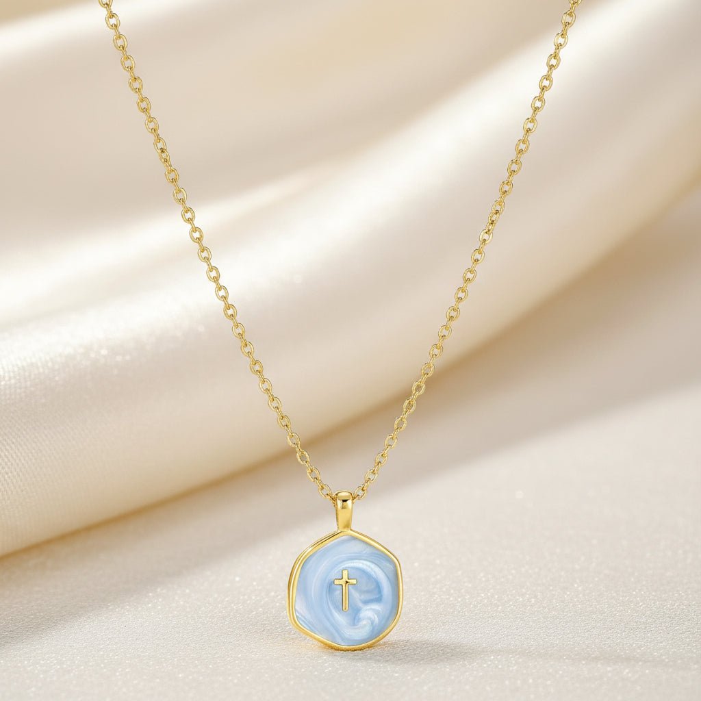 Cross Pendant Necklace With Gold Disc Dainty Jewelry For Mother's Day | Temsk