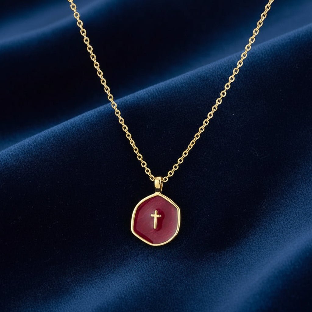 Cross Pendant Necklace With Gold Disc Dainty Jewelry For Mother's Day | Temsk