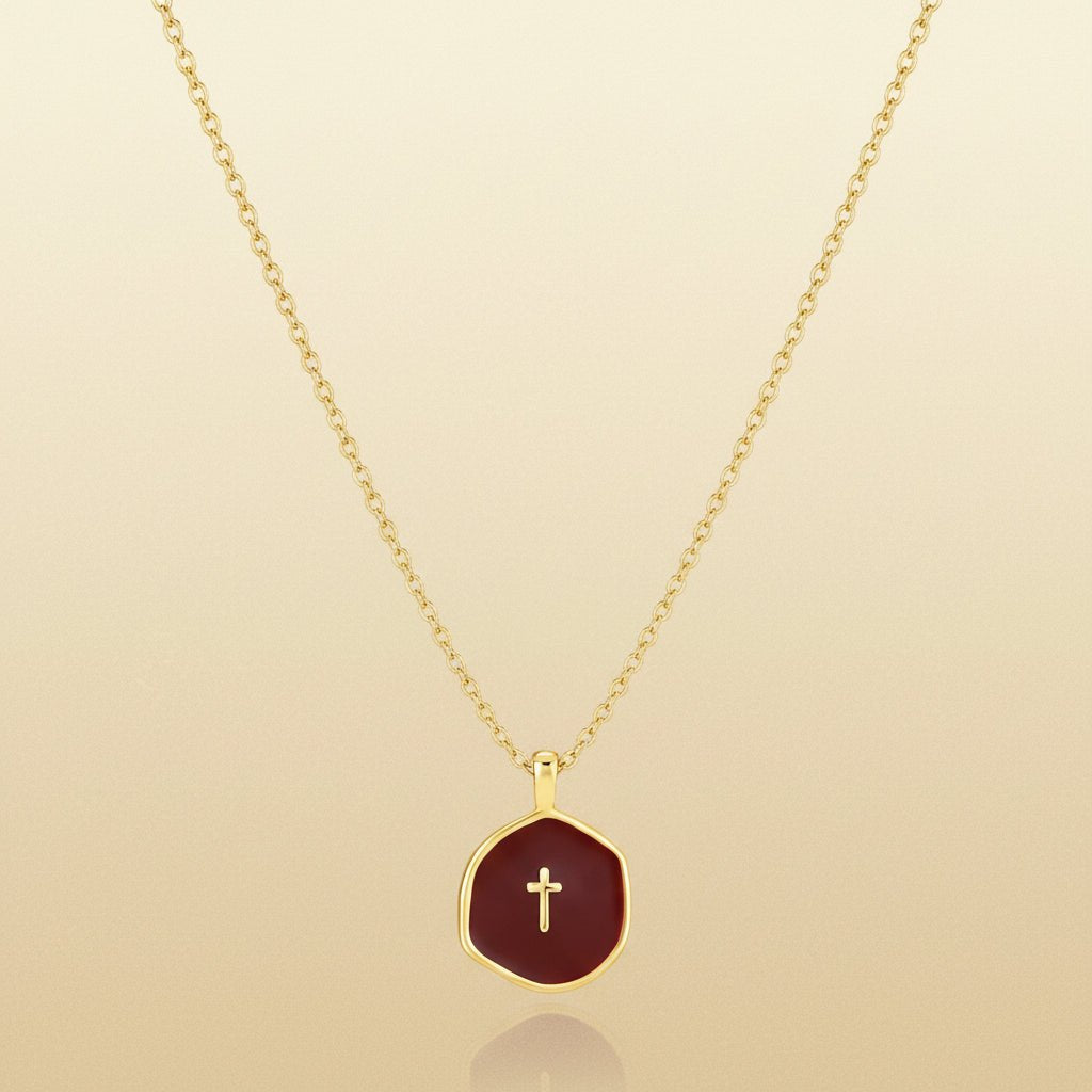 Cross Pendant Necklace With Gold Disc Dainty Jewelry For Mother's Day | Temsk