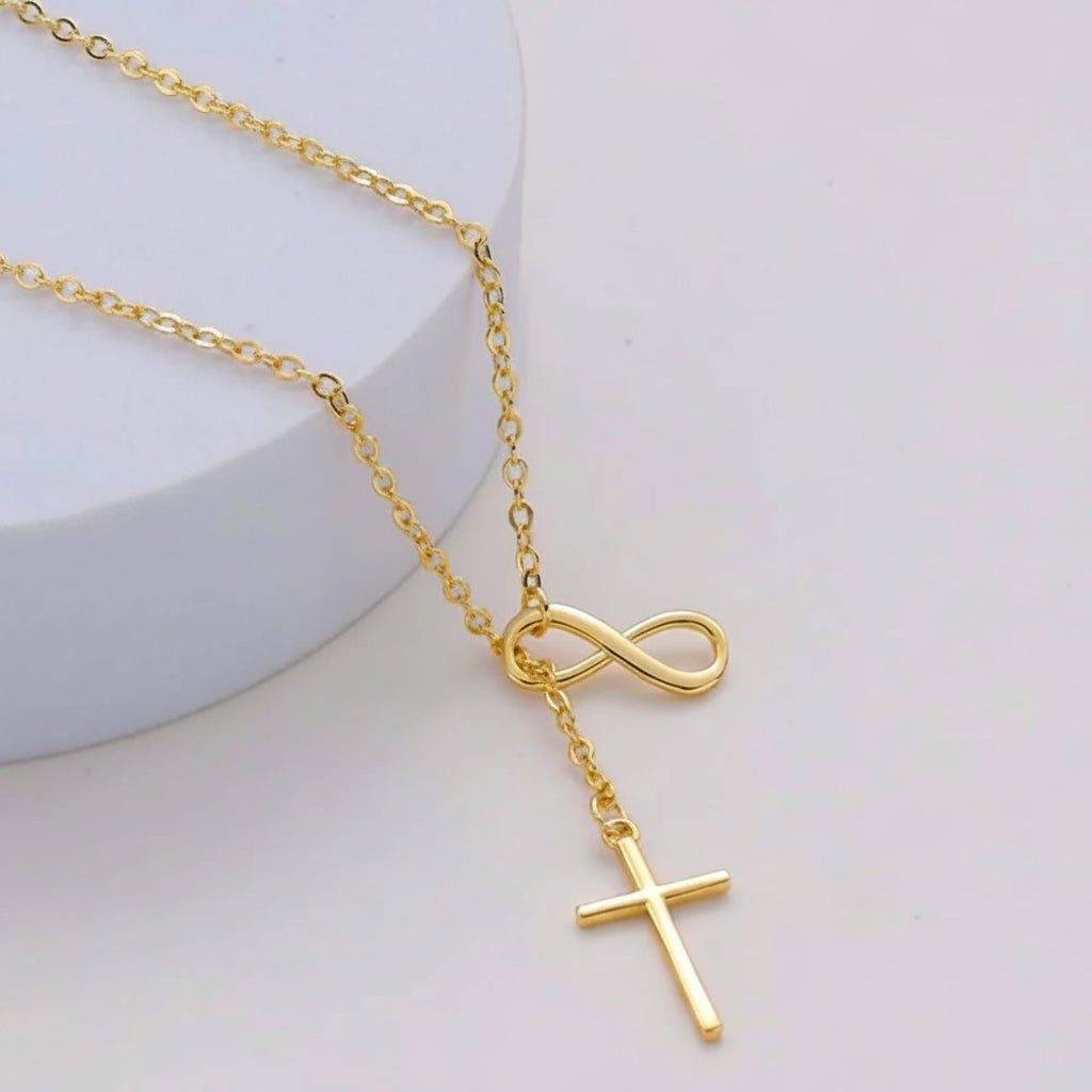 Gold Infinity Necklace With Cross Y Pendant For Mother's Day | Temsk