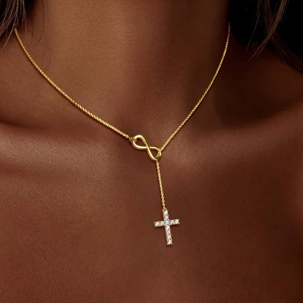 Gold Infinity Necklace With Cross Y Pendant For Mother's Day | Temsk