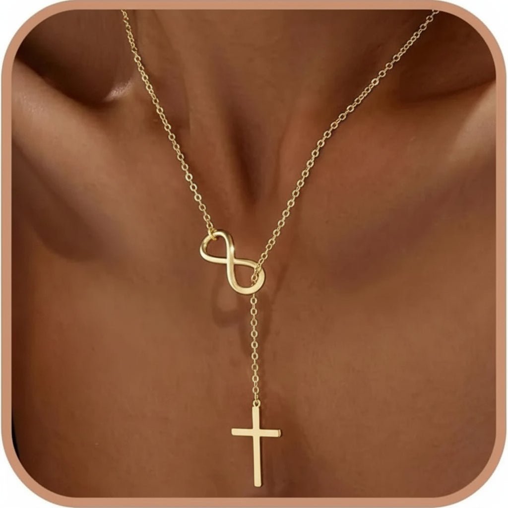 Gold Infinity Necklace With Cross Y Pendant For Mother's Day | Temsk